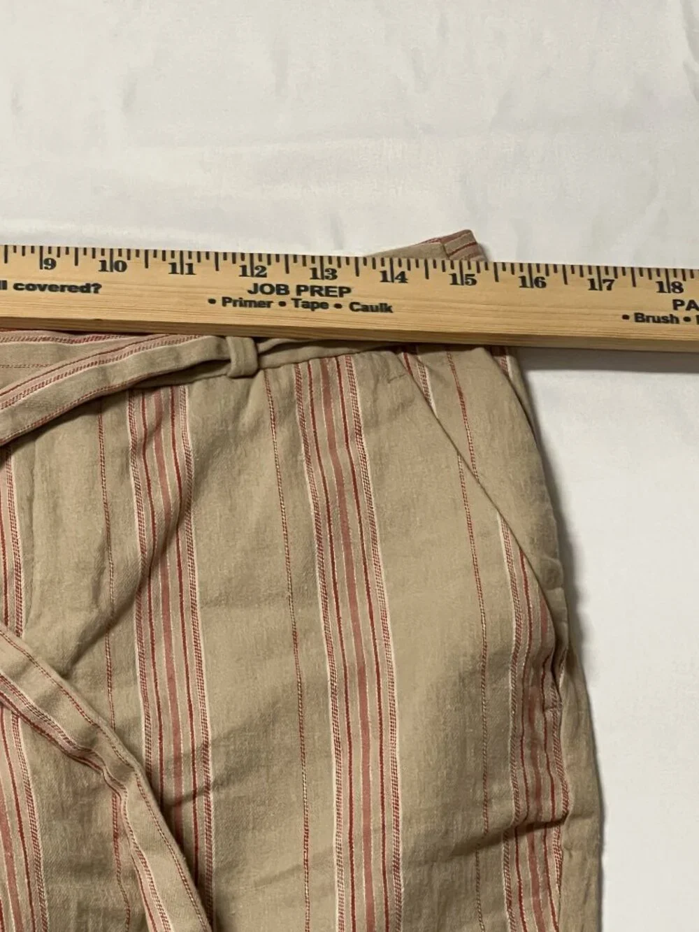 Banana Republic Avery Petite 6P Linen Blend Cropped Pants Tan Red Stripe Belt